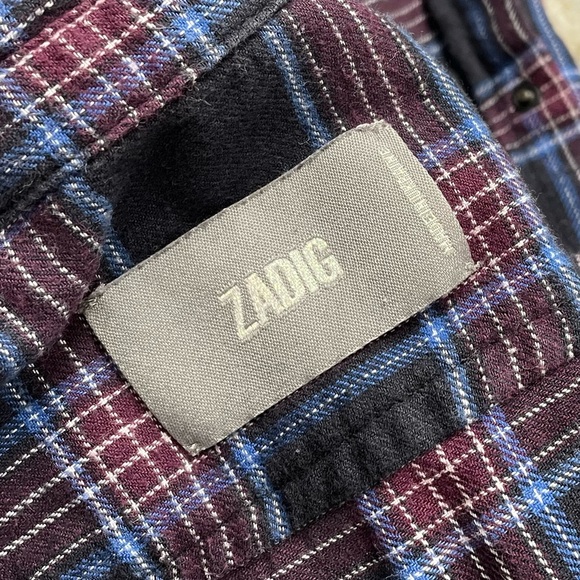 Zadig & Voltarie Eagle Bedazzled Plaid Flannel Women's Large Tess Carreaux - Picture 2 of 12